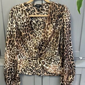 Leopard Print Twist Front Blouse